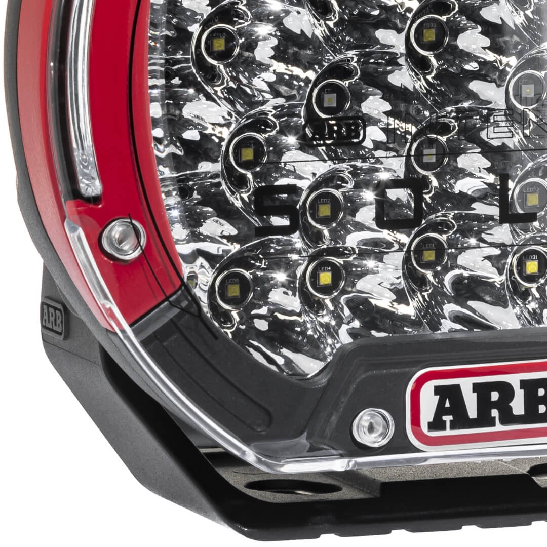 ARB Solis Studio Close up image showing red bezels and high performance LEDs